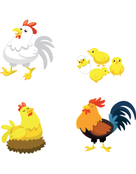 Kit 4 Stickers poule animaux de la ferme