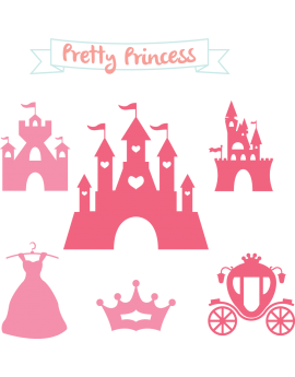 Kit 7 Stickers princesse château féérique