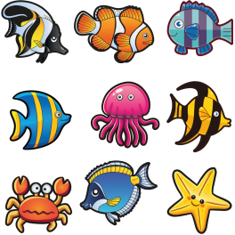Kit 9 Stickers océan poissons