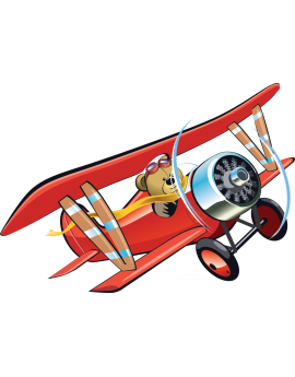 Sticker avion rouge ourson