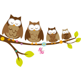 Sticker branche famille hibou 