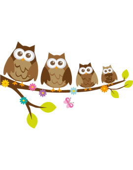 Sticker branche famille hibou 