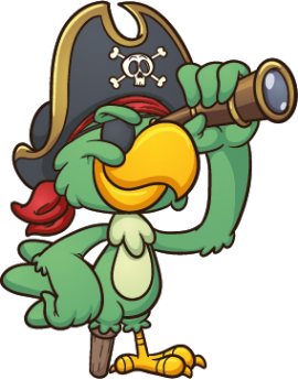 Sticker perroquet vert pirate longue vue