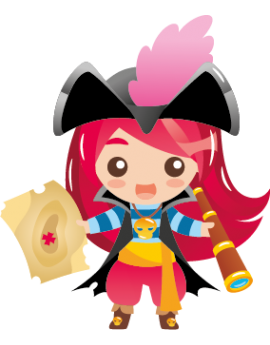 Sticker fille pirate longue vue carte au trésor