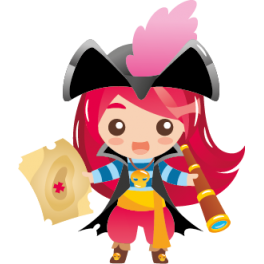 Sticker fille pirate carte au trésor