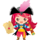 Sticker fille pirate longue vue carte au trésor