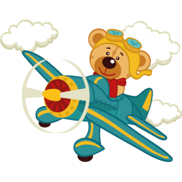 Sticker avion bleu ourson aviateur