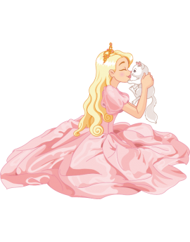 Sticker princesse robe rose et chaton