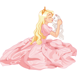 Sticker princesse robe rose et chaton