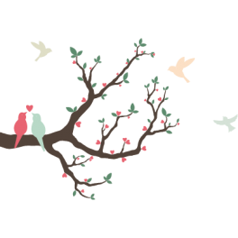 Stickers oiseaux sur branches cœur 