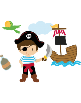 Stickers kit pirate enfant bateau perroquet nuage bouteil