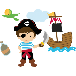 Stickers kit pirate enfant bateau perroquet nuage bouteil