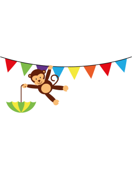 Stickers bébé singe acrobate parapluie