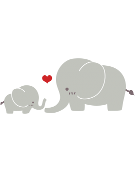 Stickers éléphant gris avec bébé et c?ur