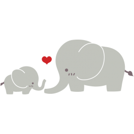 Stickers éléphant gris avec bébé et c?ur