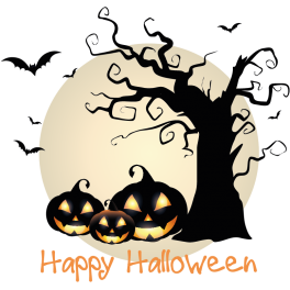 Stickers halloween citrouille chauves souris arbre