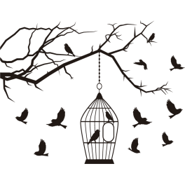 Stickers branche d'arbre oiseaux cage