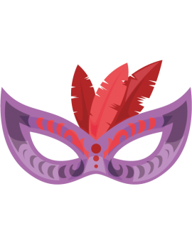 Stickers masque carnaval violet rouge avec plumes 