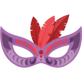 Stickers masque carnaval violet rouge avec plumes 