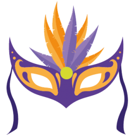 Stickers masque de carnaval violet et orange à plumes
