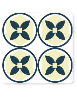 Stickers carreaux de ciment cuisine beige et bleu 