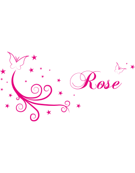Stickers Rose papillon arabesque étoiles