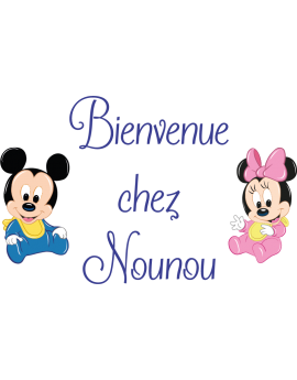 Stickers texte bienvenue chez nounou Mickey Minnie