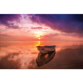 Poster bateau devant un coucher de soleil