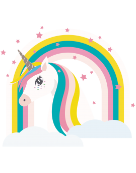 Stickers tête de licorne arc en ciel