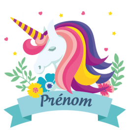 Stickers licorne avec prénom couleur