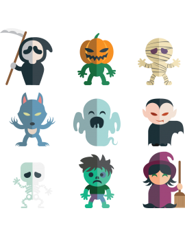 Kit 9 Stickers personnages Halloween